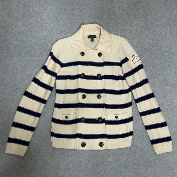 Lauren Ralph Lauren Sweaters - LRL Ralph Lauren Nautical Stripe Double Breasted Cardigan L 100% Cotton Preppy